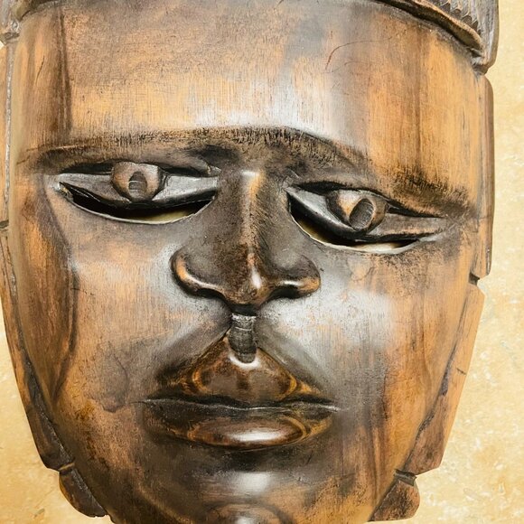Hand-Carved African Tribal Wooden Mask Wall Hanging 12" Tall - Picture 3 of 5